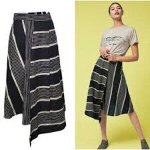 Eva Franco for Anthropologie Green Black Ivory Colorblock Asymmetrical Hem Skirt